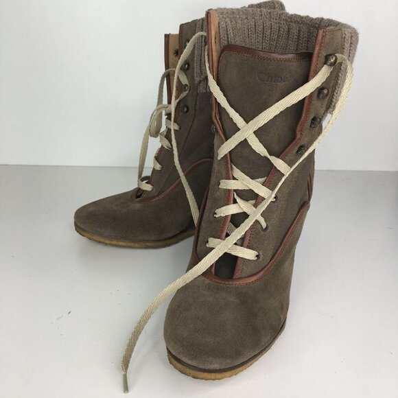 Chloe Suede Sock Heeled Wedge Ankle Boots Size 39 - Picture 9 of 9